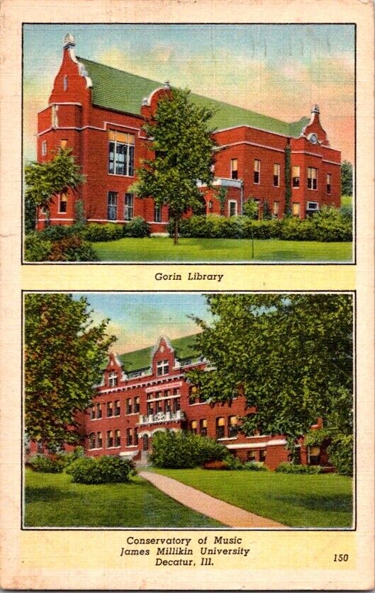 Postcard Conservatory Music Millikin University Decatur IL Illinois 1948   H-232