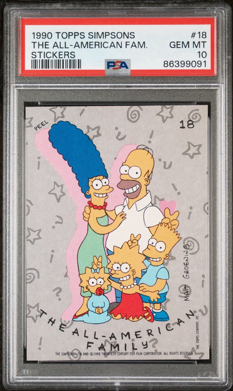 Topps 1990 The Simpsons All-American Family Stickers #18 PSA 10