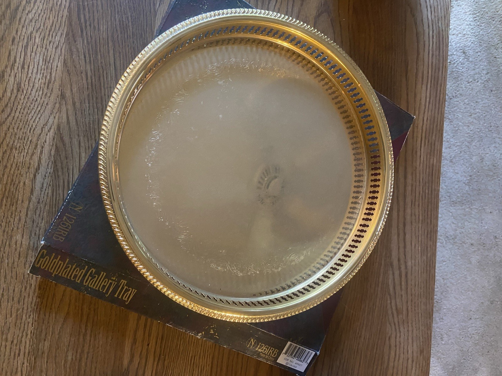 Crown Court Round Gold Plated Metal Gallery Tray, Boxed, N 1261RB Crown Court Round Gold Plated Metal Gallery Tray, Boxed, N 1261RB