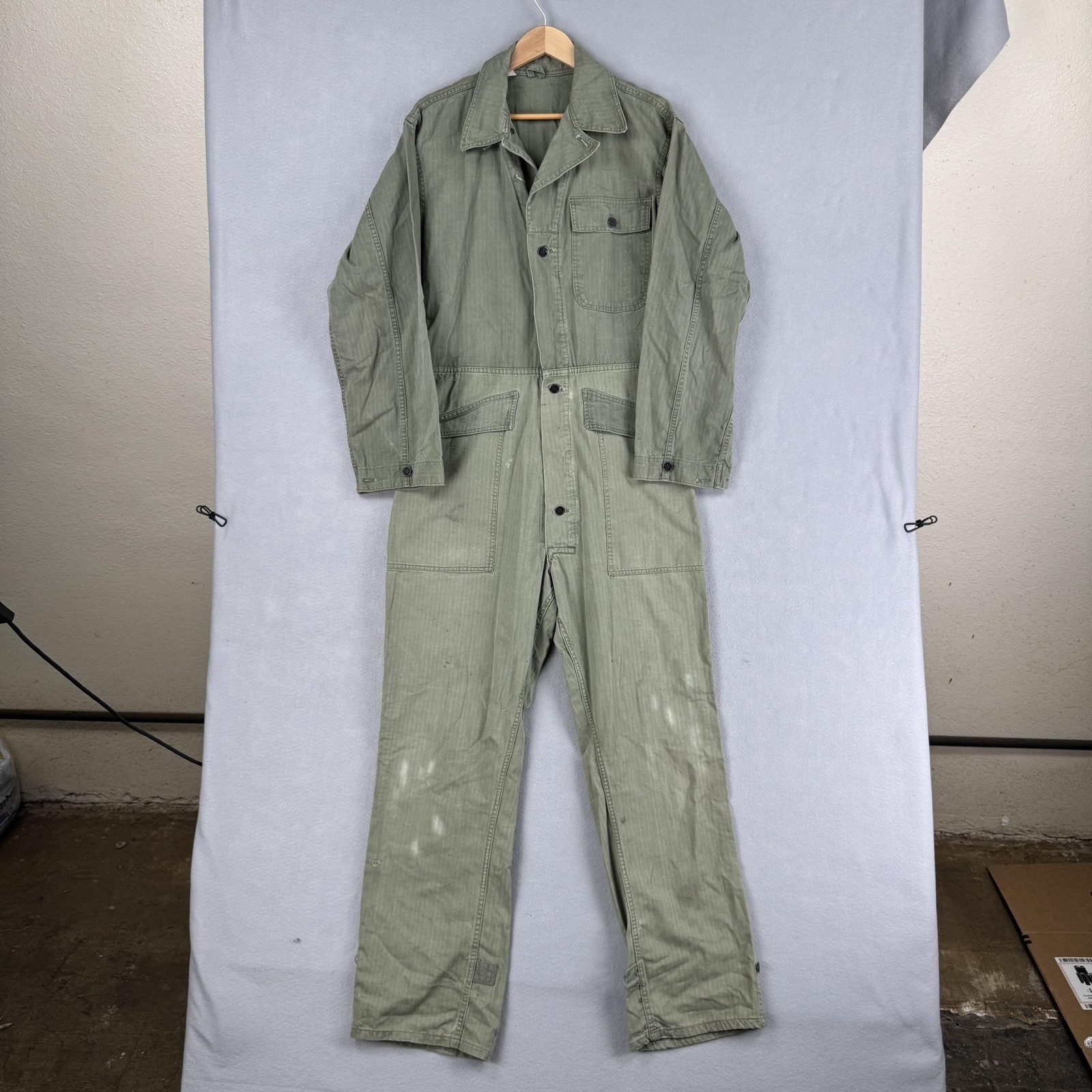 Vintage U.S. Army M-1943 HBT Coveralls Mens 38L Green Cotton Herringbone Twill
