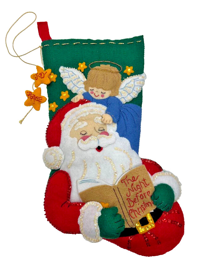 Finished Bucilla Guardian Angel Santa Night Before Christmas Stocking