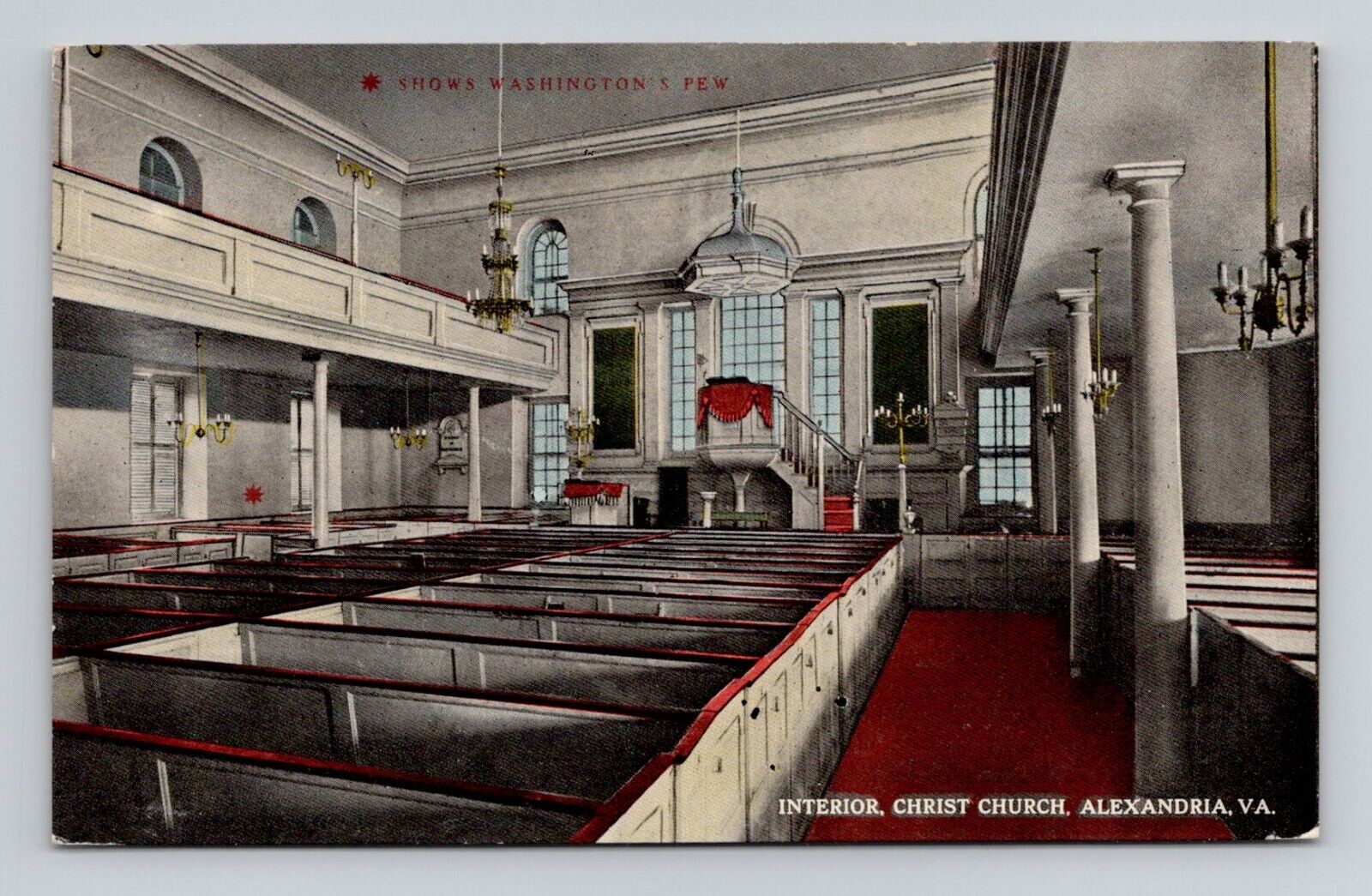 Postcard Interior of Christ Church in Alexandria Virginia VA, Antique A14
