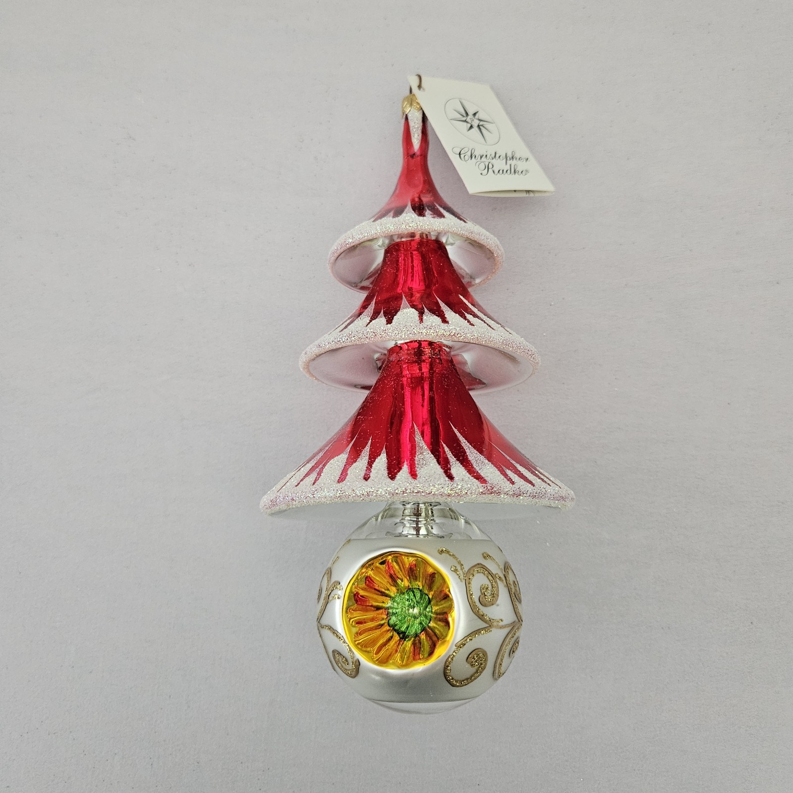 VTG Chris Radko Elegant Evergreens Red Glass Christmas Ornament 9” Reflector