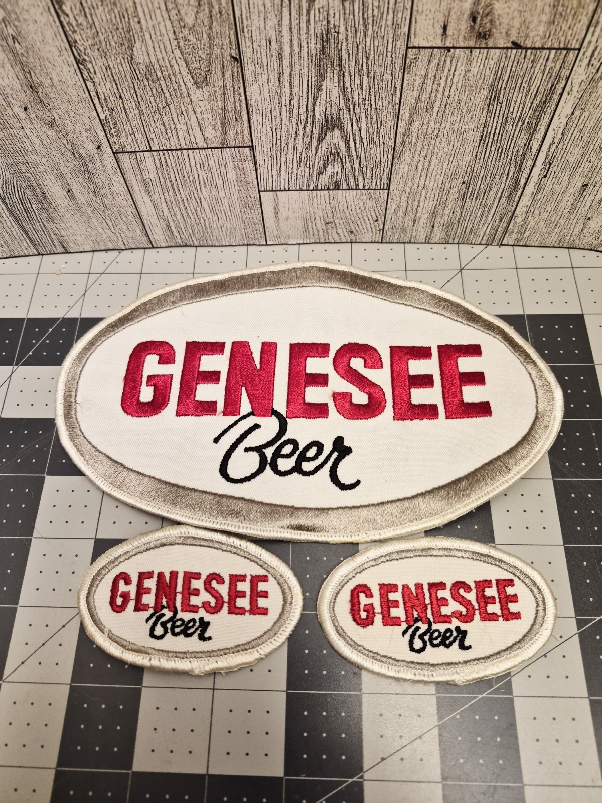 LOT OF 3 GENESEE BEER EMBROIDERED PATCHES 8 x 5 AND 3 1/4 x 2 NOS VINTAGE