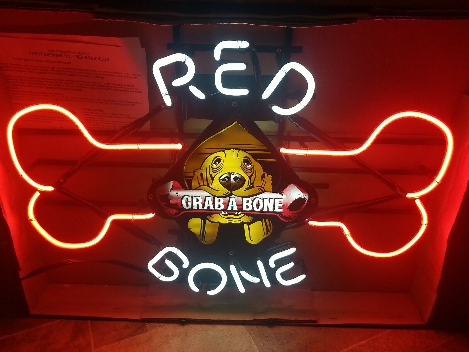 (VTG) 1990s Pabst blue ribbon beer red bone dog neon light up sign PBR mib rare