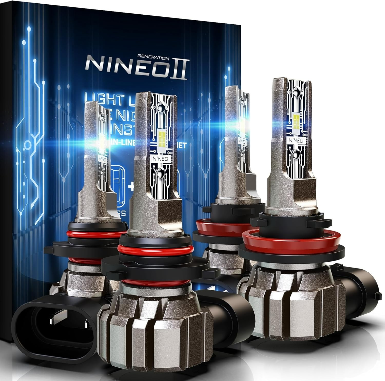 NINEO H11 9005 Combo Bulbs, H11+9005 Driving Light Bulbs, 300% Brighter, Plug...