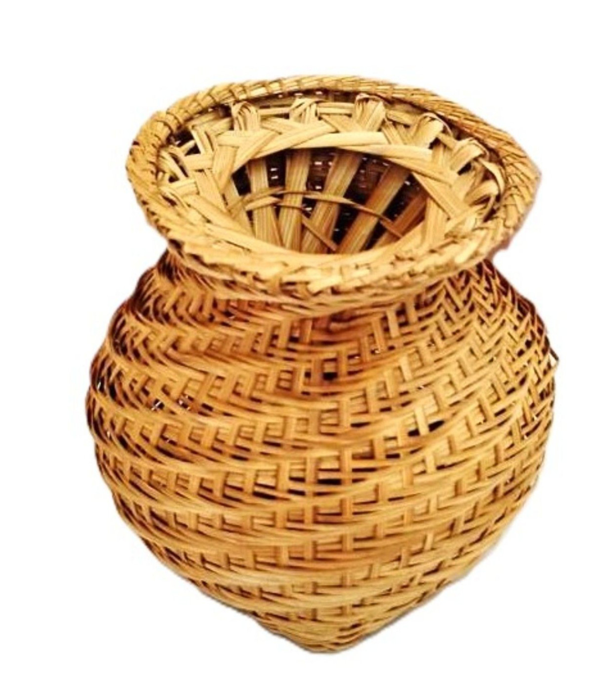 Vintage 70s 80s Thai Woven Bamboo Basket Vase
