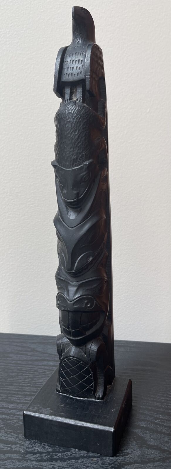 VTG Haida Black Resin Totem Pole Boma Canada Great Details 12.5” H VERY NICE