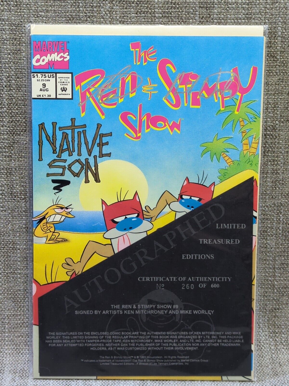 Marvel Comics 1993 The Ren & Stimpy Show #9 Native Son Autographed COA Sealed