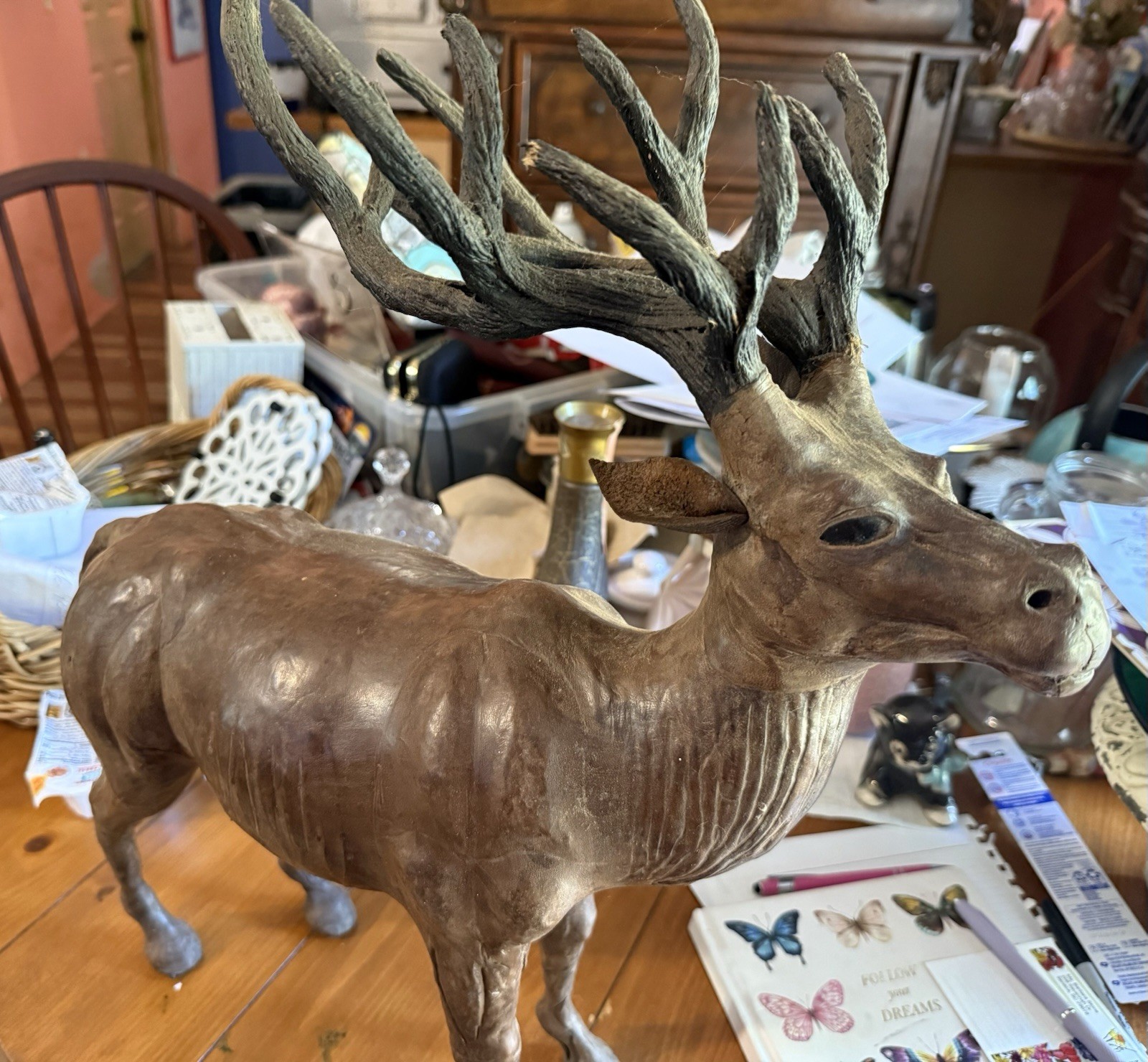 VTG Rustic Look Wrapped Leather Deer/stag/elk Made From Animal Hide, Glass Eyes