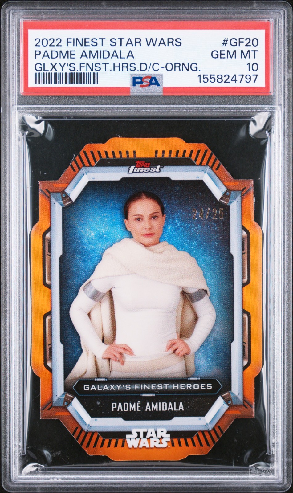 2022 Topps Finest Star Wars PADME AMIDALA Glxy\'s Fnst Hrs D/C Orange #/25 PSA 10