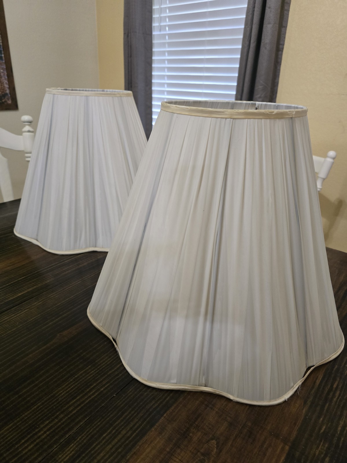 Vintage Large Pair of White Scalloped Trim Lamp Shades  