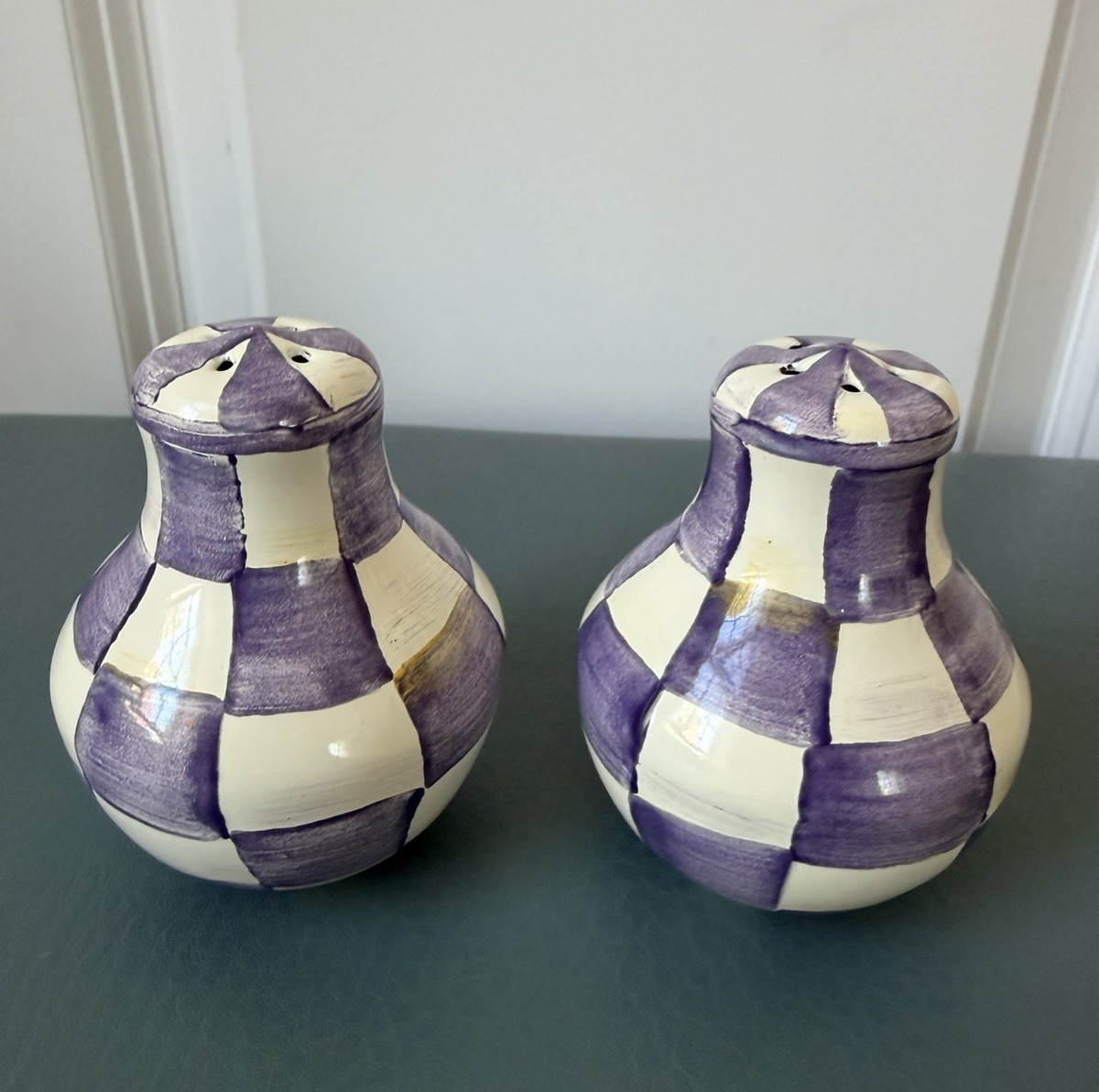 MacKenzie Childs, VIOLET CHECK,  Salt & Pepper Shaker, New