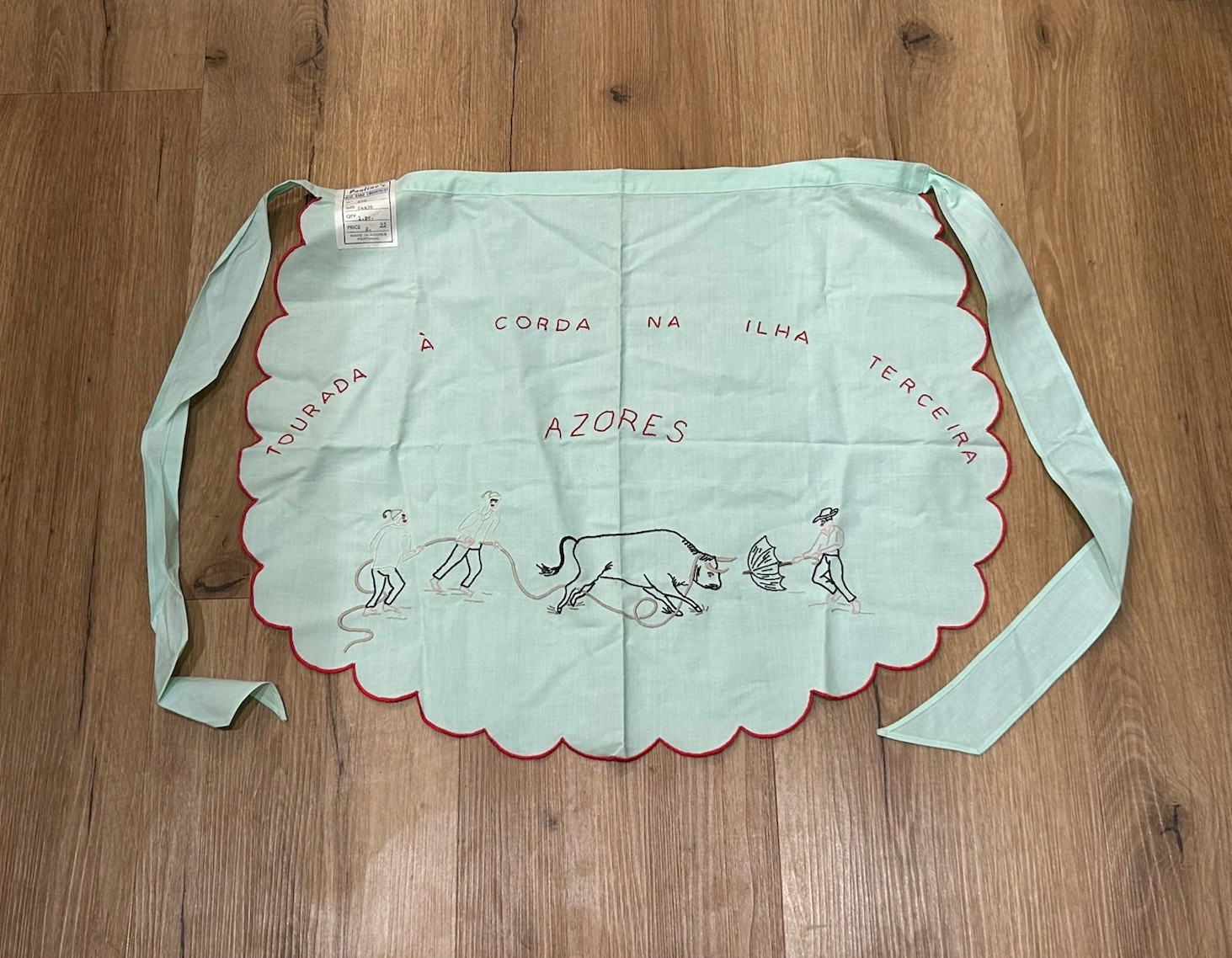 Vintage Azores Portugal Hand Embroidered Apron Tourada Bull Folk Art