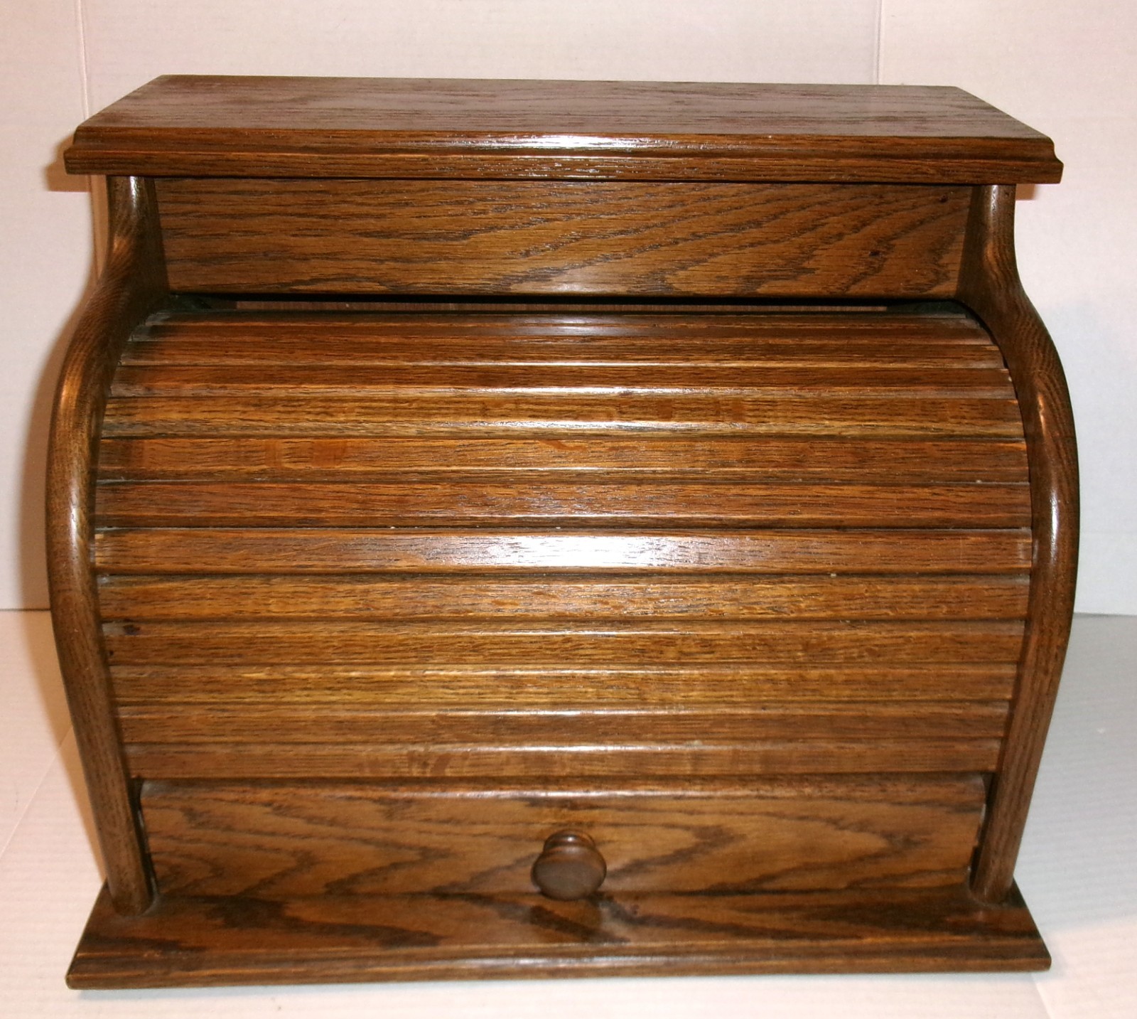 Vintage Roll Top BREAD BOX Storage Primitive Rustic Farmhouse Wooden Wood Oak