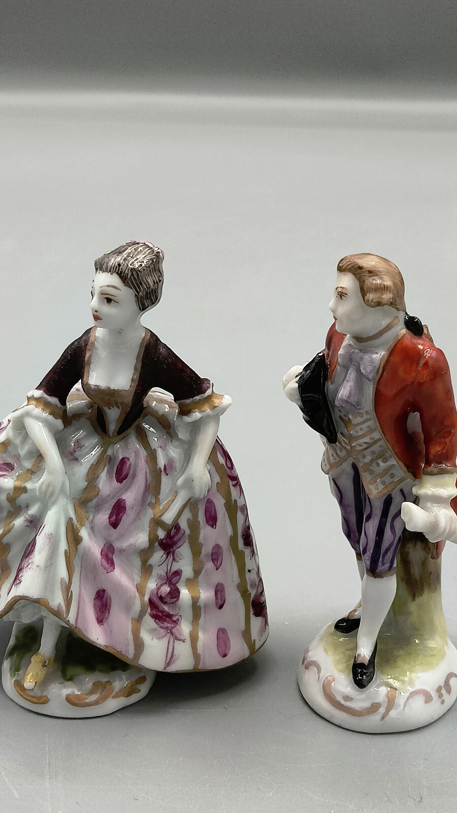 Antique German Meissen Set of 2 Porcelain Figurines Crossed Swords 7cm Very Rare