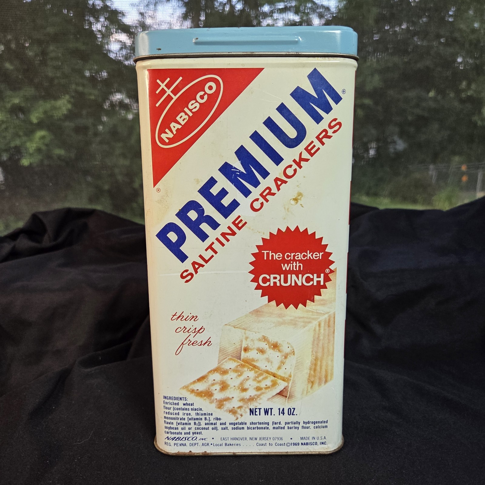 1969 Nabisco Premium Saltine Crackers Tin 14 Oz Vintage Metal Canister