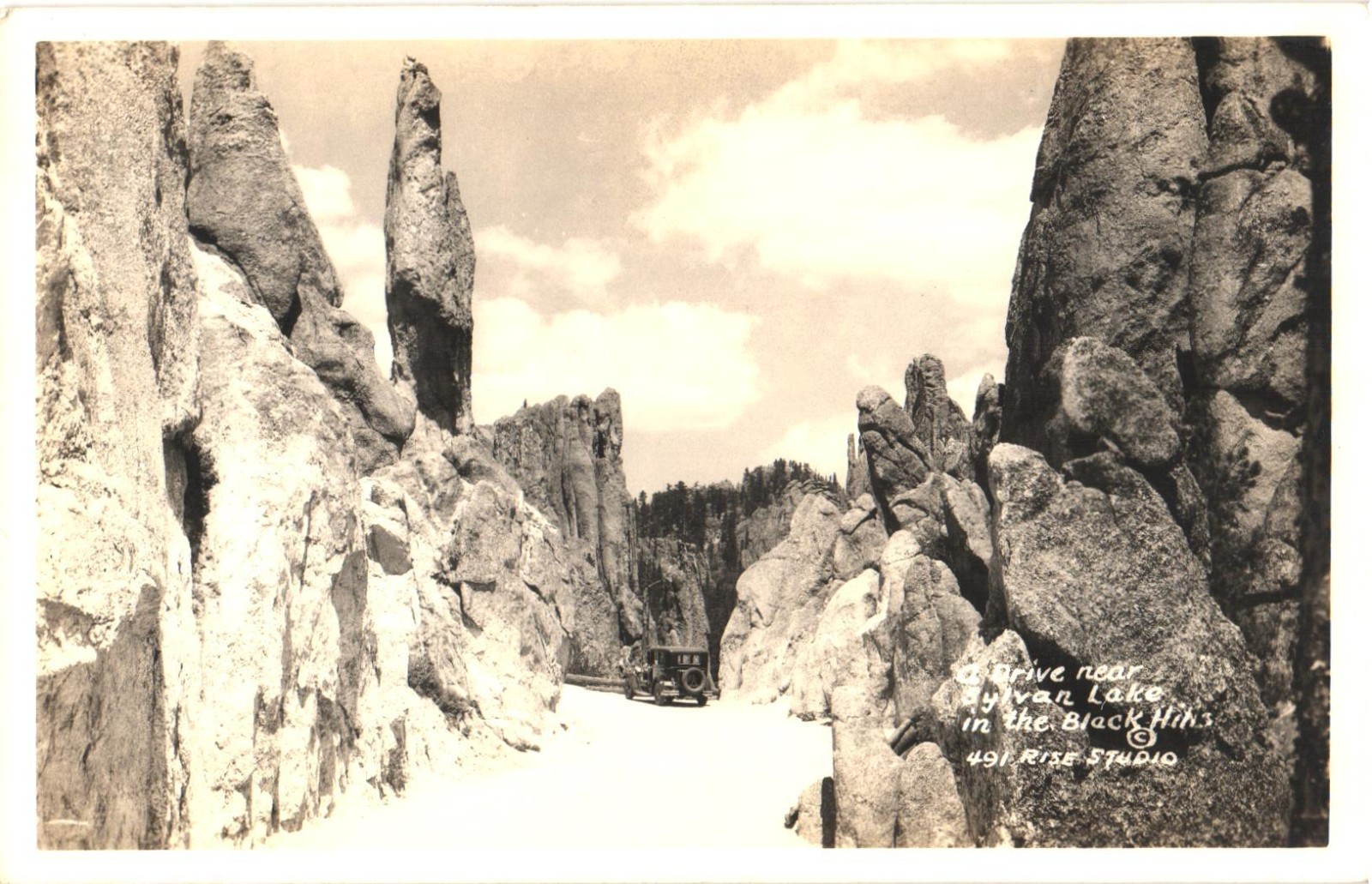 Black Hills SD Sylvan Lake Drive RPPC Real Photo Postcard Rise Studio Unused