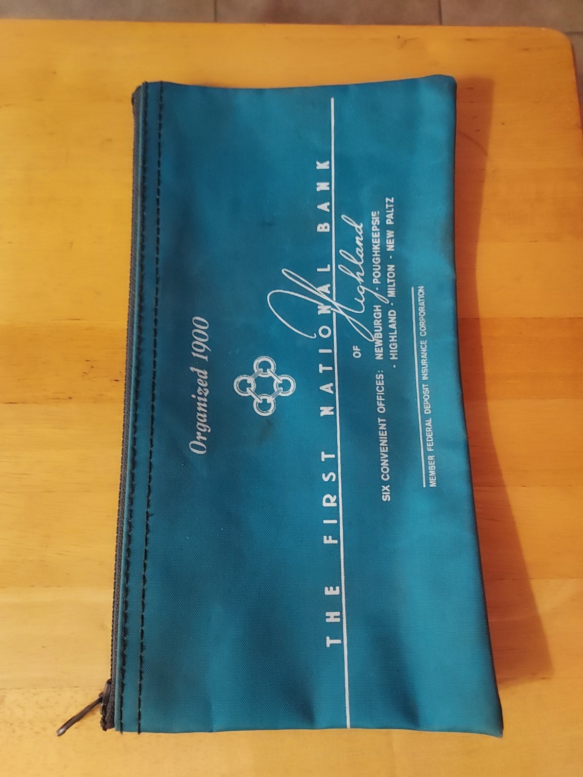 Vintage The First National Bank of Highland NY Zippered Deposit Bag Pouch