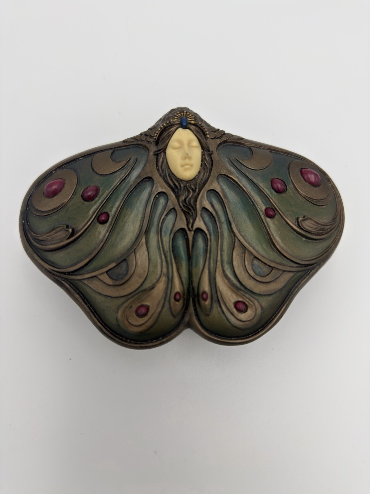 VINTAGE Art Nouveau Style Princess Butterfly Trinket Jewelry Box Veronese Design