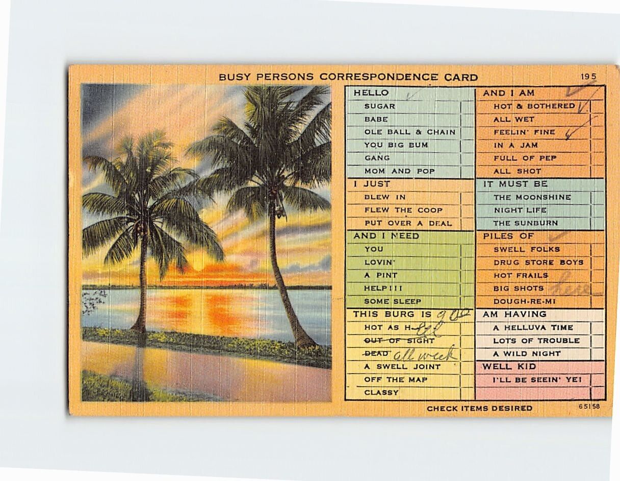 Postcard Beach Scene Busy Persons Correspondence Card