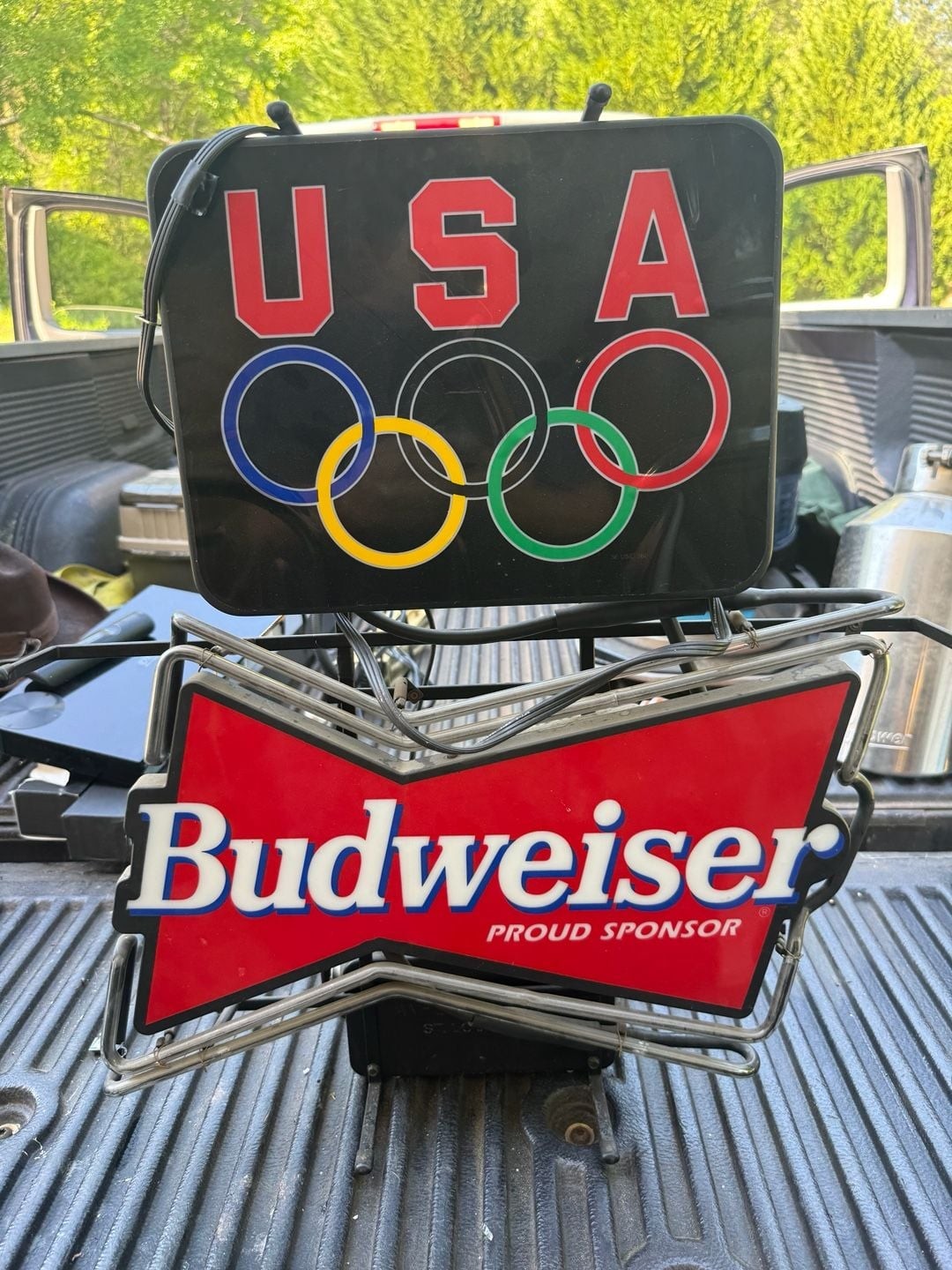Vintage Budweiser USA Olympic Games Neon Beer Sign Proud Sponsor (Read)