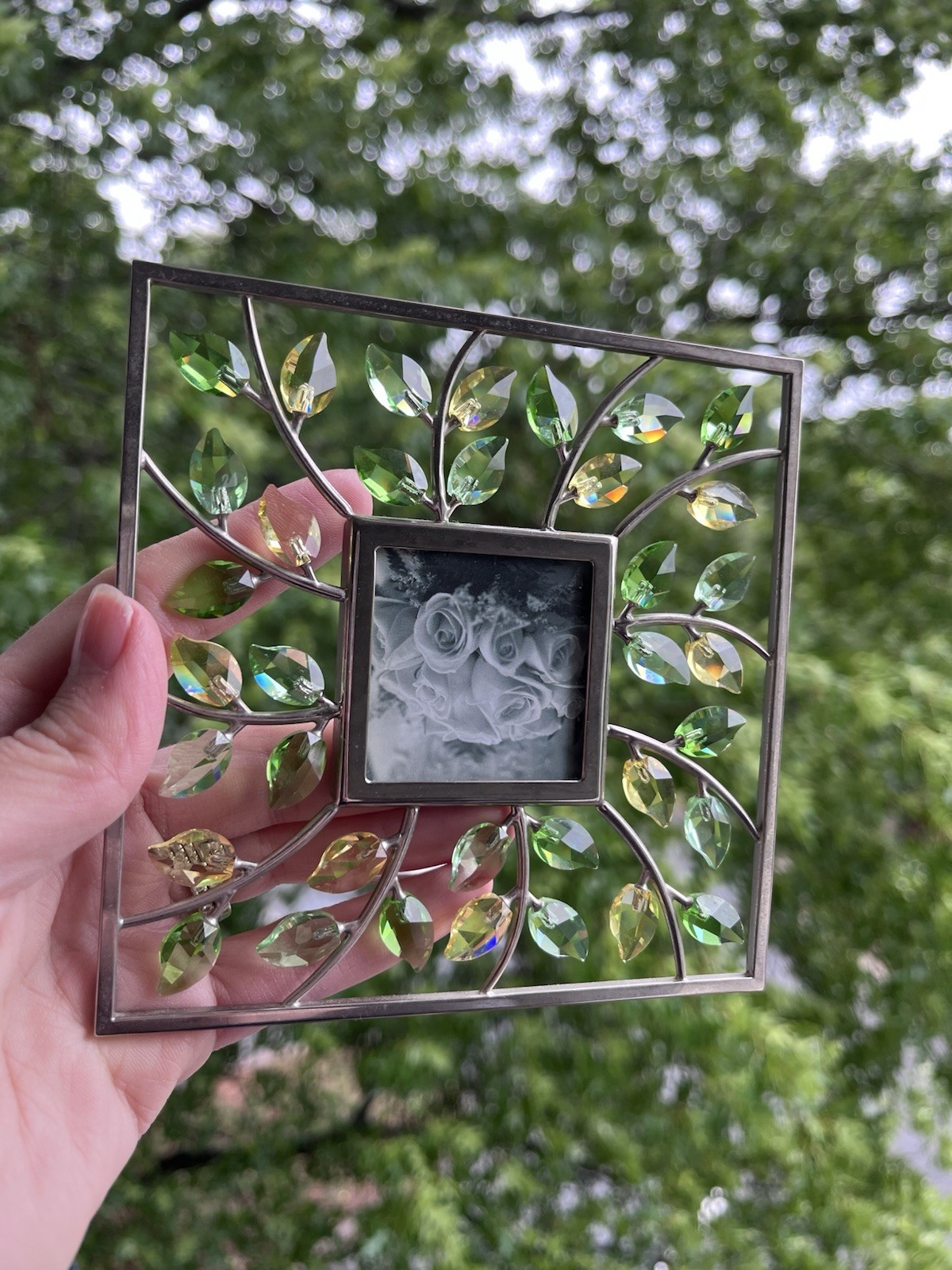 Retired Swarovski Crystal Yasmine Hurel Green Gold Leaf Picture Frame 2004