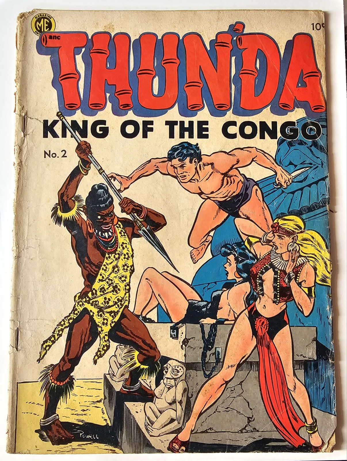 Thun\'da King of the Congo #2 Magazine Enterprises 1952 Classic Bondage Cover GD