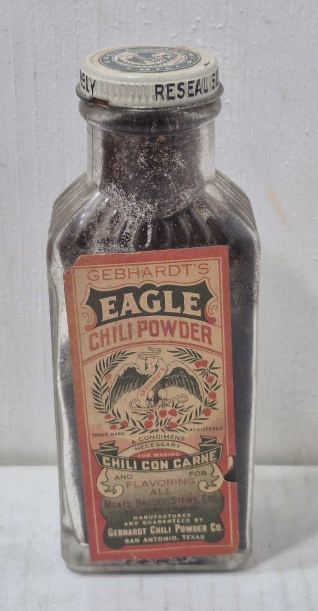 Vintage Antique Gebhart\'s Eagle Chili Powder Glass Bottle Advertising Gebhardt
