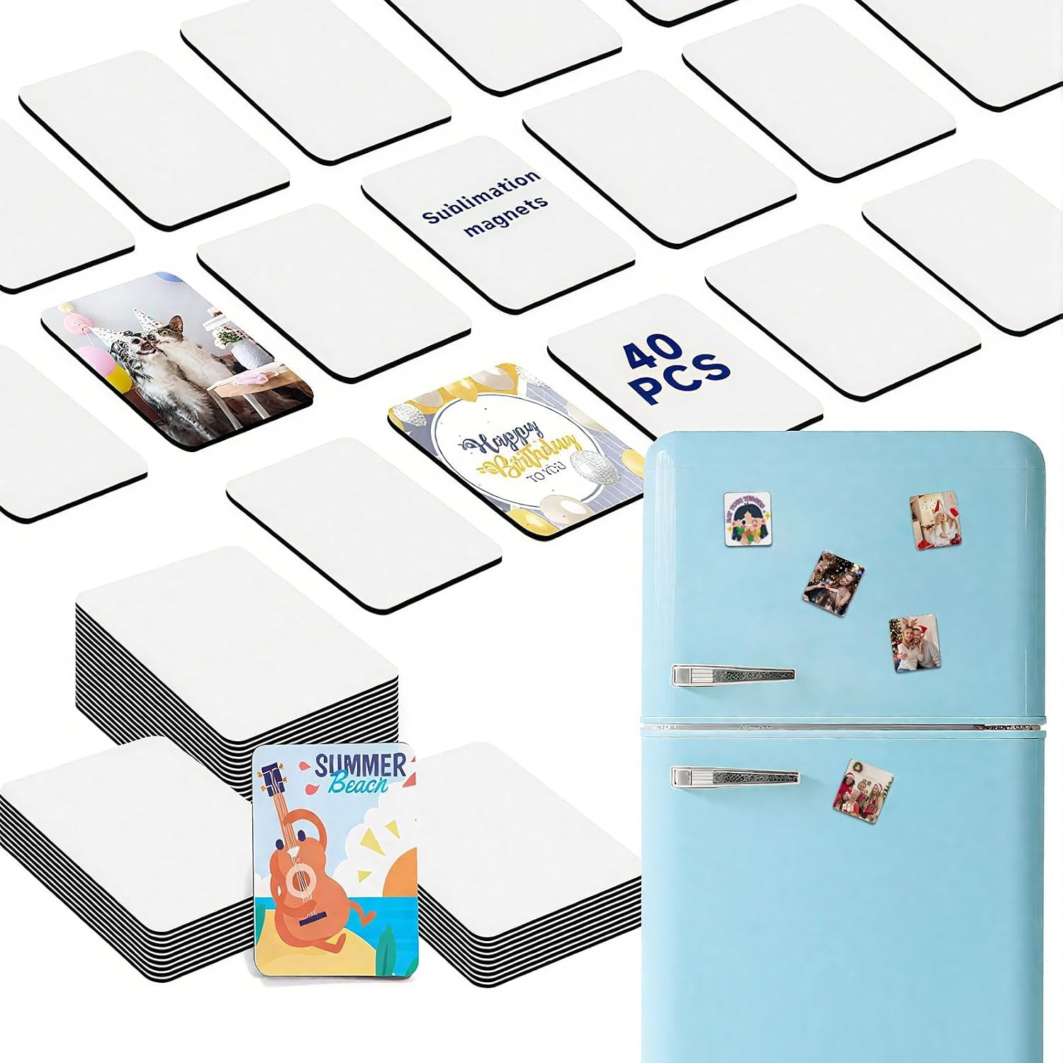 40Pcs Sublimation Magnet Blanks Custom Square Magnets (2.95