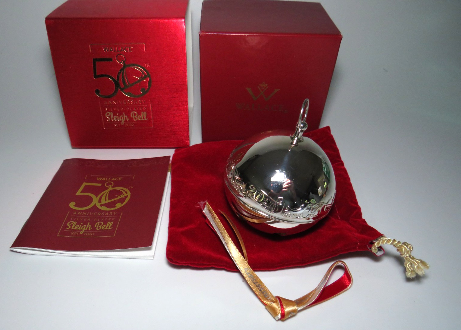 Wallace 2020 Annual Silver-Plated Sleigh Bell 50th Edition Ornament - Box Wallace 2020 Annual Silver-Plated Sleigh Bell 50th Edition Ornament - Box