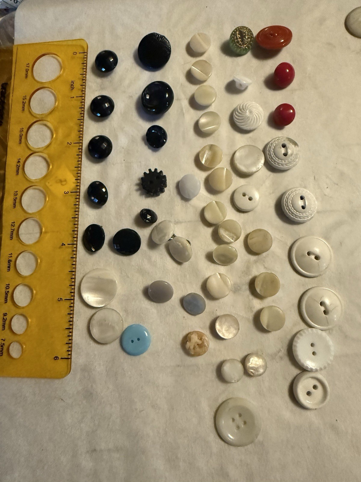 Lot of 51 Vintage Glass Buttons Czech Gold Luster  Black Faceted Milk Glass
