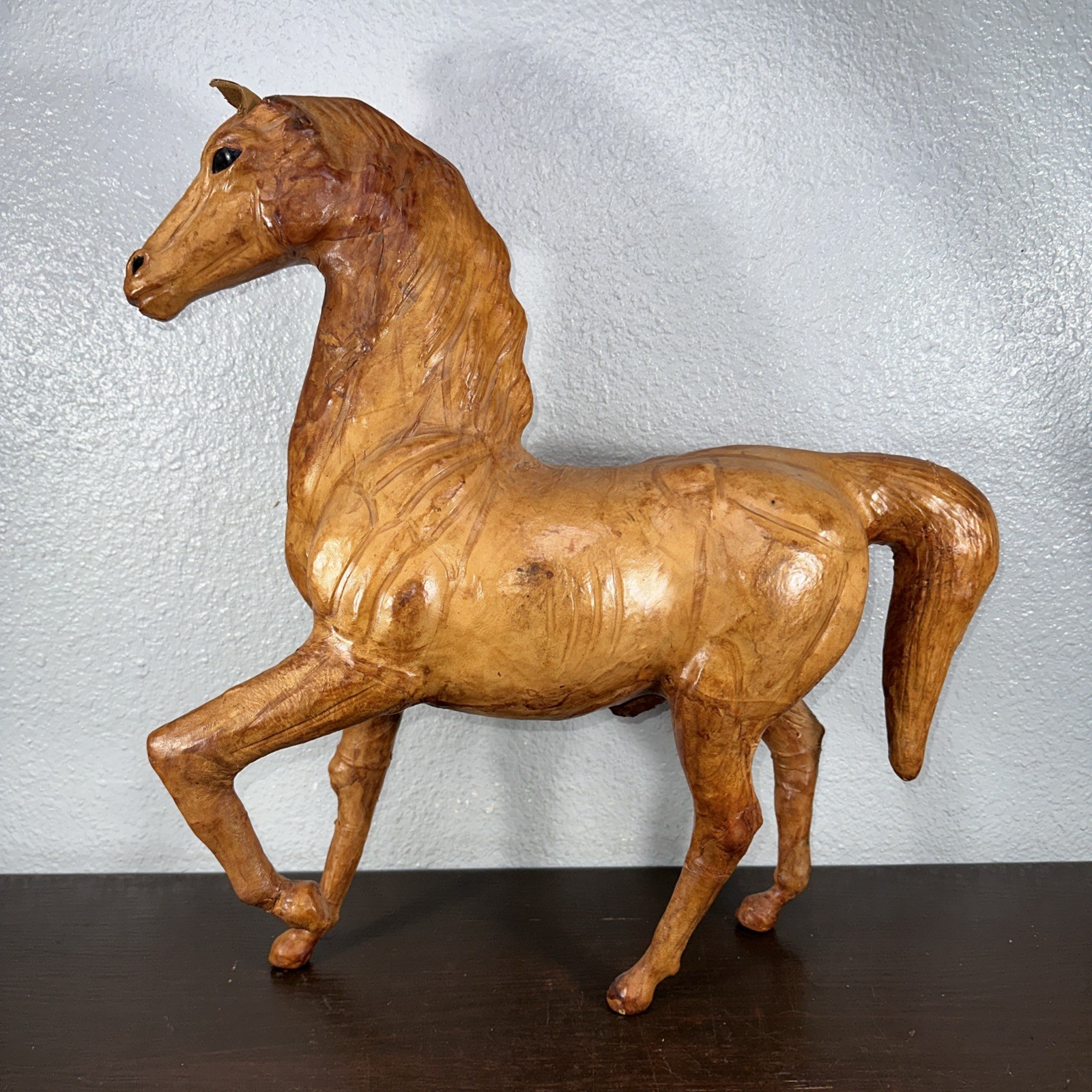 Vintage Brown Leather-wrapped Horse Statue Figure 21\