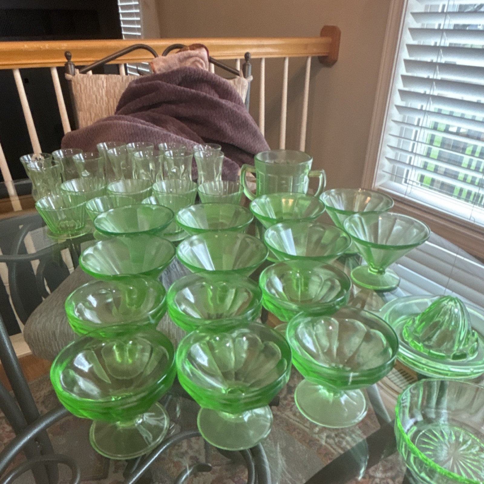 Antique Green Embossed depression Glassware Set Antique Green Embossed depression Glassware Set