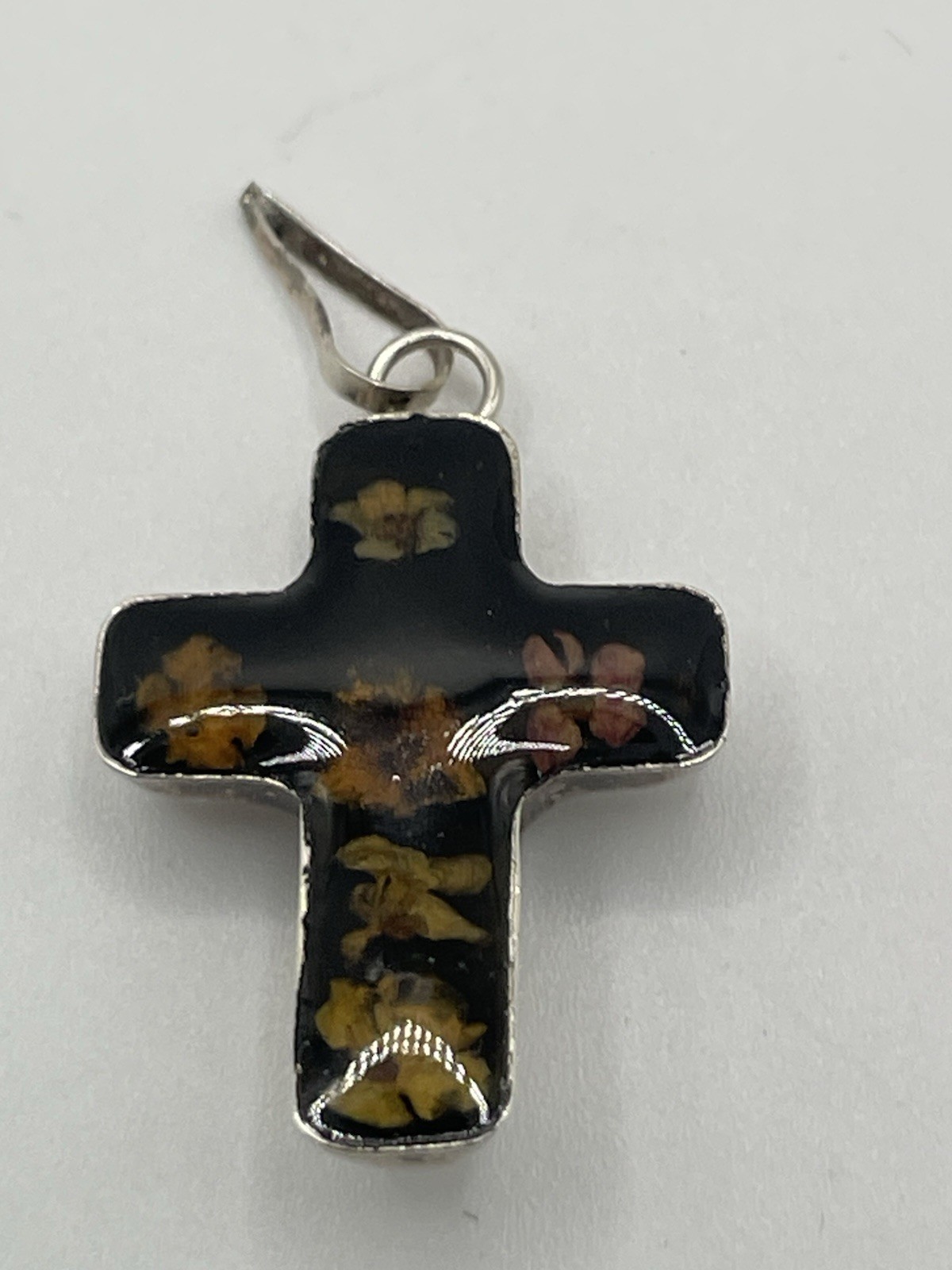 Vintage Flower Resin Cross Sterling Silver 925