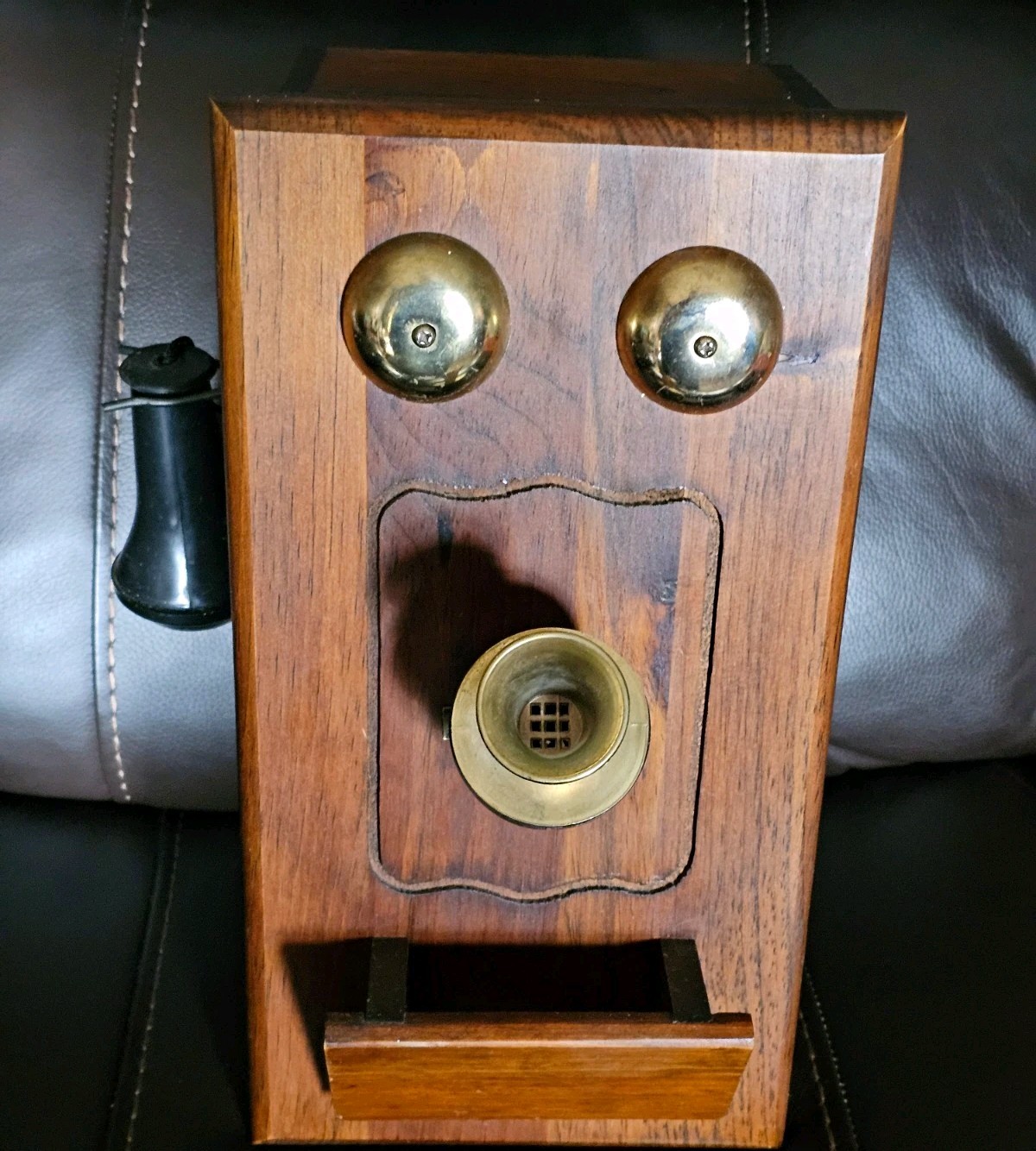 Antique Wood Wall-Mount Telephone Box w/ Bell, Mouthpiece & Cord9