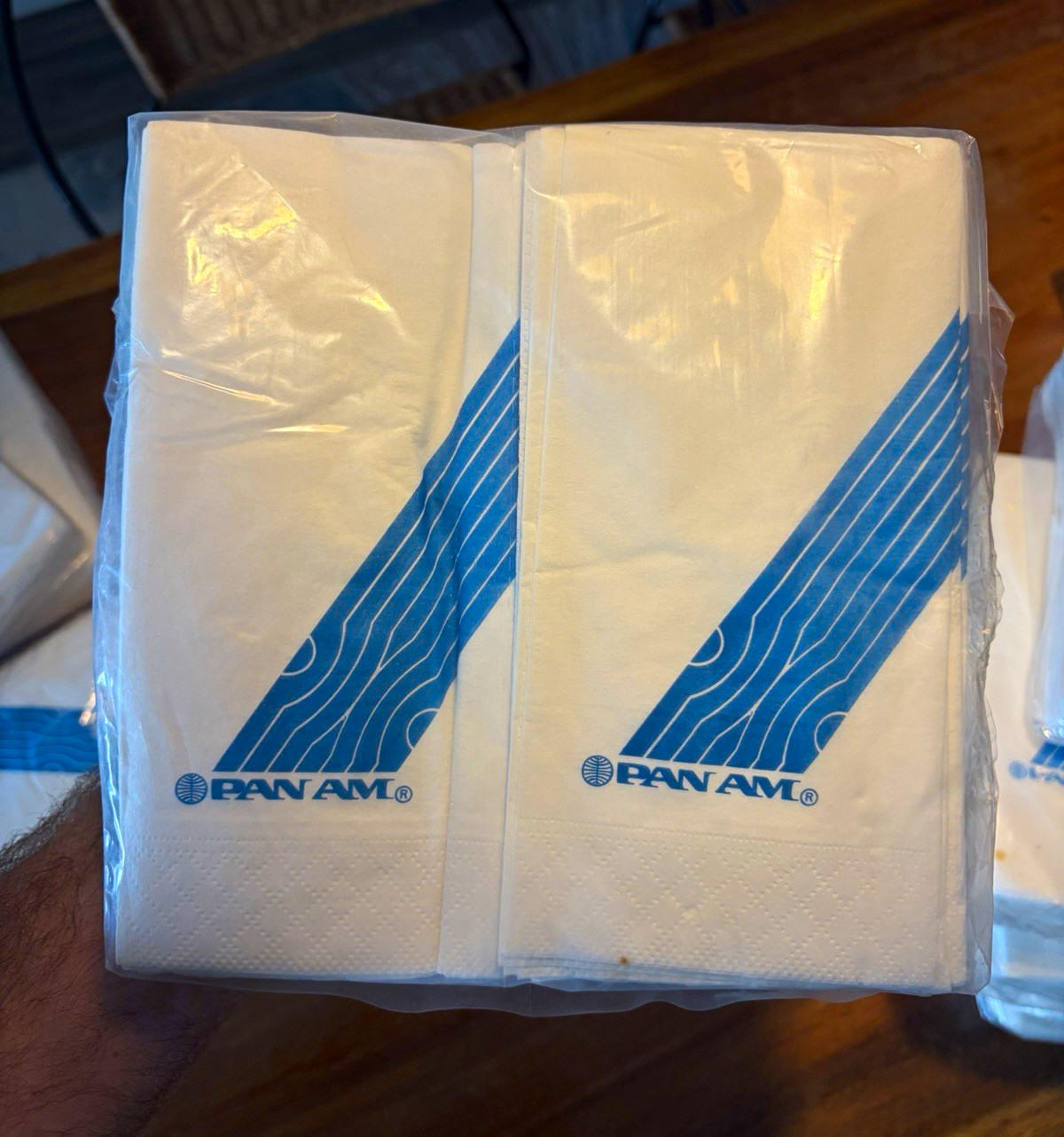 Pan Am Logo Paper Napkins White/Blue Design Lot - Sealed Stacks