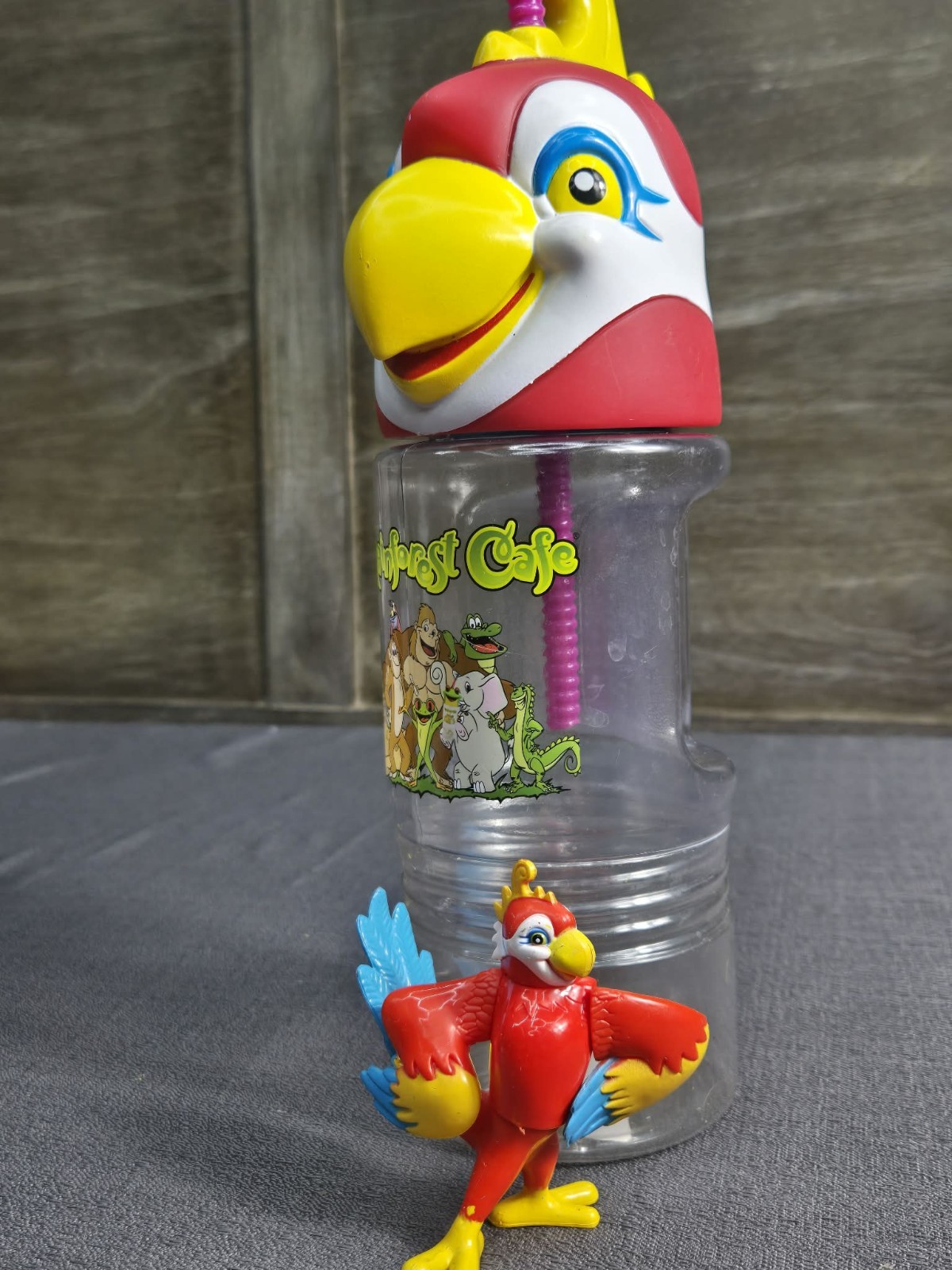 Rainforest Cafe Rio Macaw Parrot Souvenir Cup Figure Straw Complete