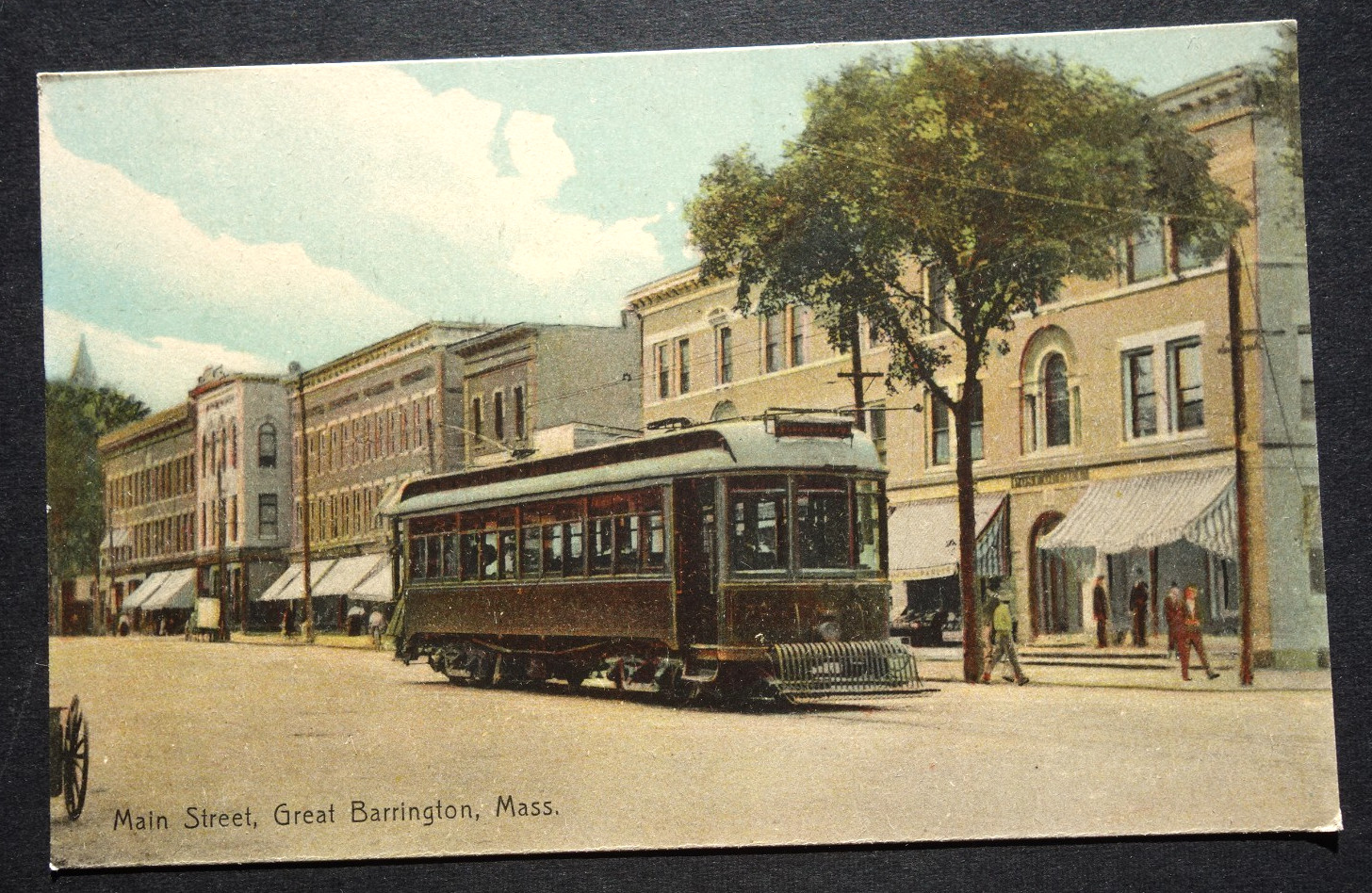 trolley on Main Street, Great Barrington MA MASS postcard