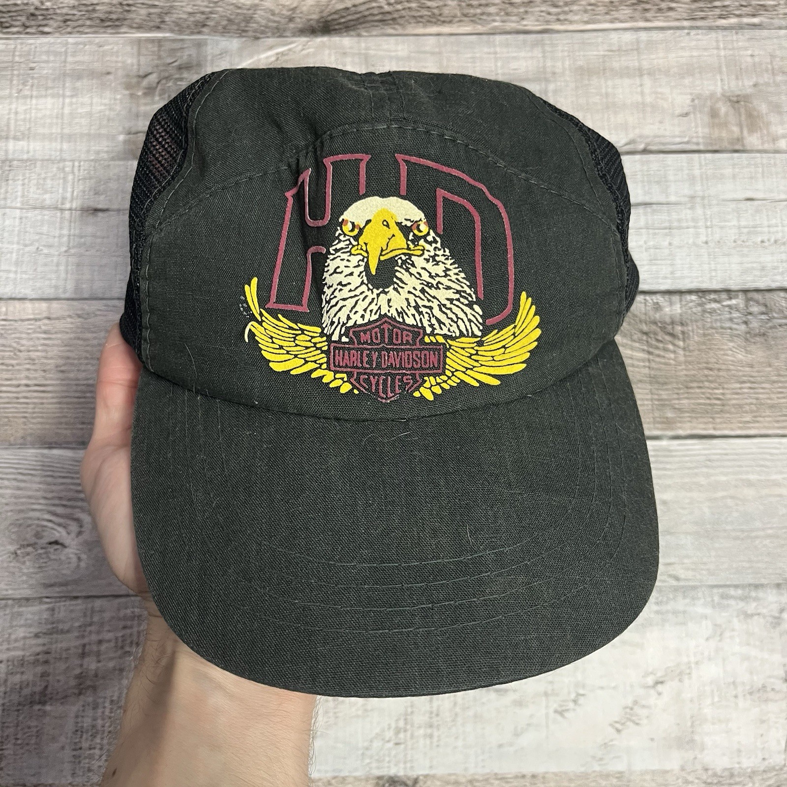 Harley Davidson Snapback Black Vintage 80s Motorcycle Biker Eagle Hat