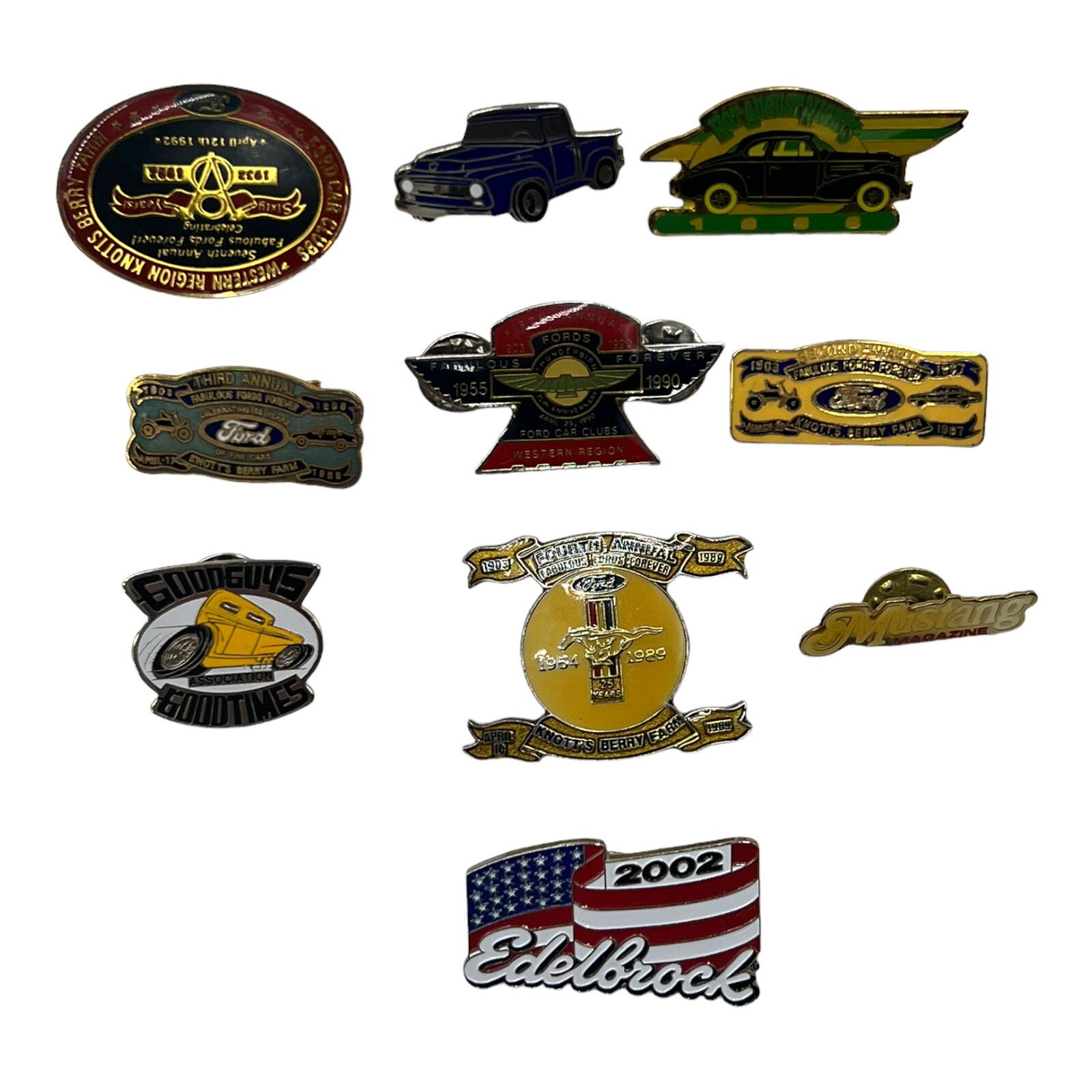 GOOD GUYS Ect. FABULOUS FORDS CLUB CALIFORNIA Vintage Hat Lapel Pins 87-92 g
