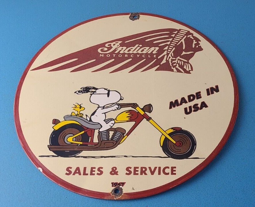 Vintage Indian Motorcycles Sign - Gas Pump Service Station Biker Porcelain Sign
