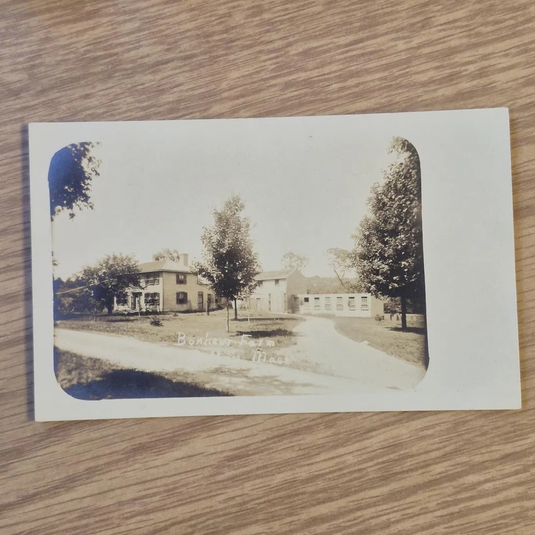 Antique RPPC Bonheur Farm Massachusetts Real Photo Postcard Farmhouse Barn