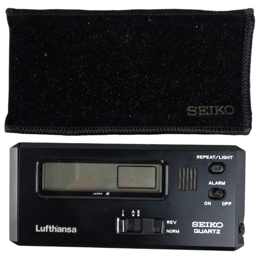 Vintage Lufthansa Seiko Quartz Base Metal Travel Alarm Clock 7411-001K Seikosha