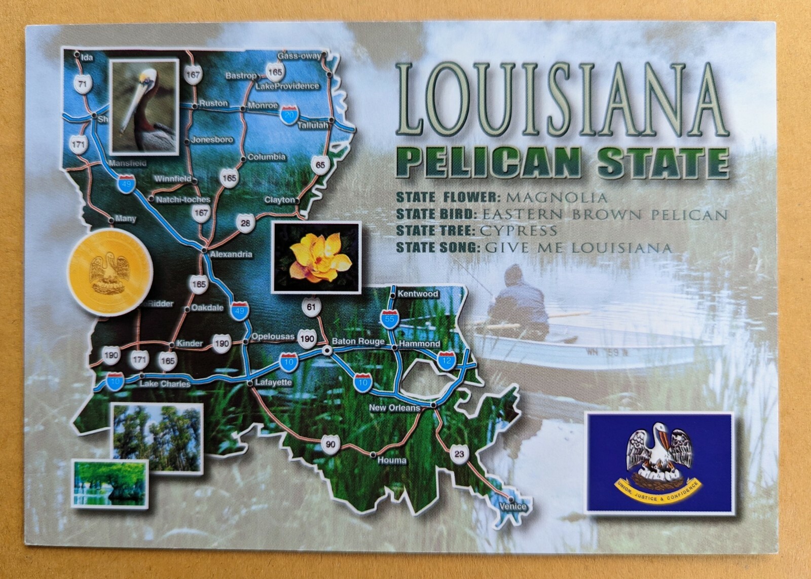Postcard LA. Louisiana State Map