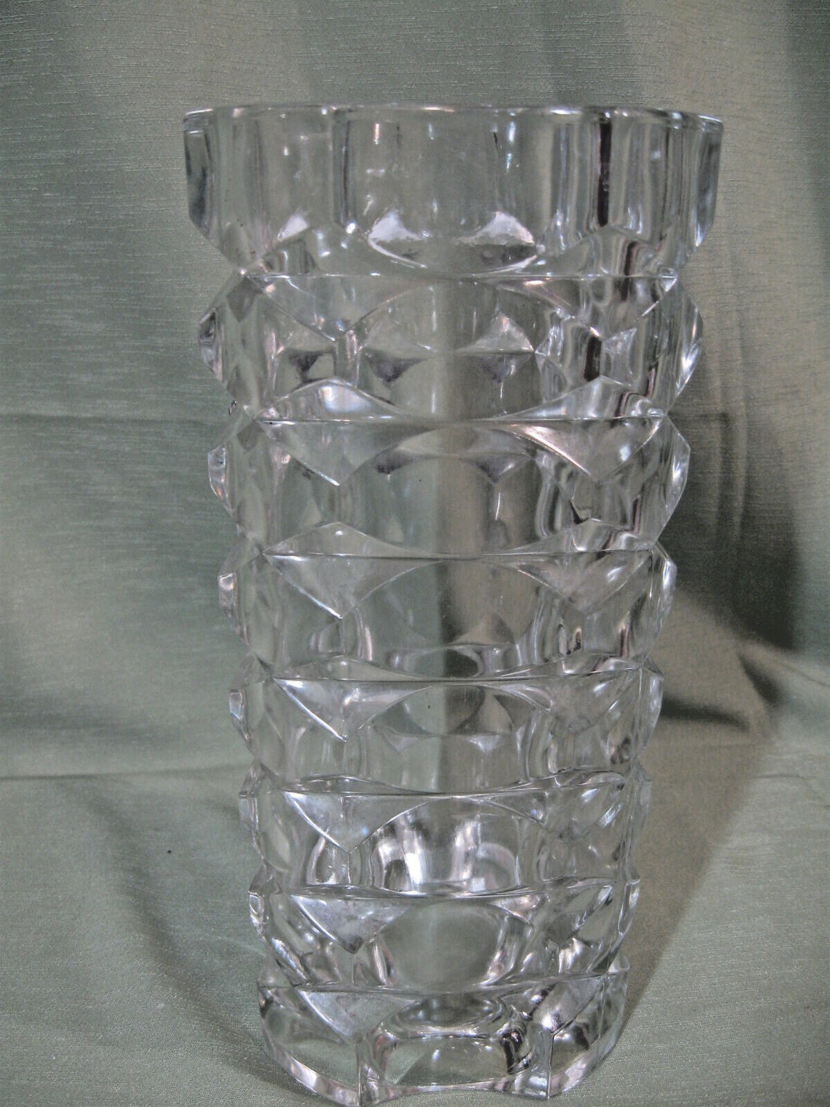 ART DECOR VASE (large heavy clear glass square cubist) MARKED “FRANCE” 9.5”