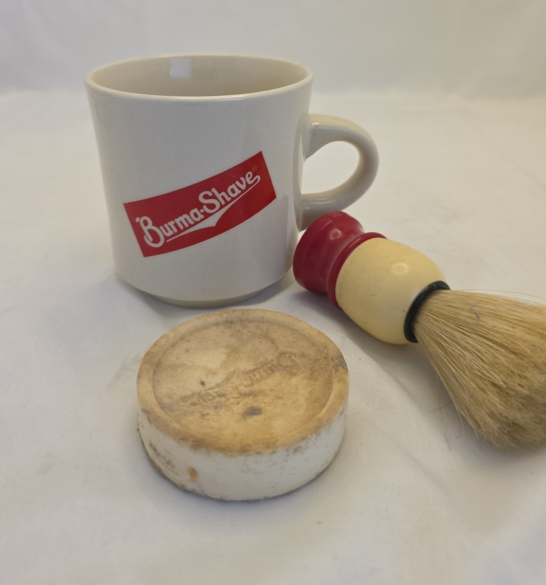 Burma Shave Vintage Shaving Mug Cup Brush Soap Set Barber Shop Advertising