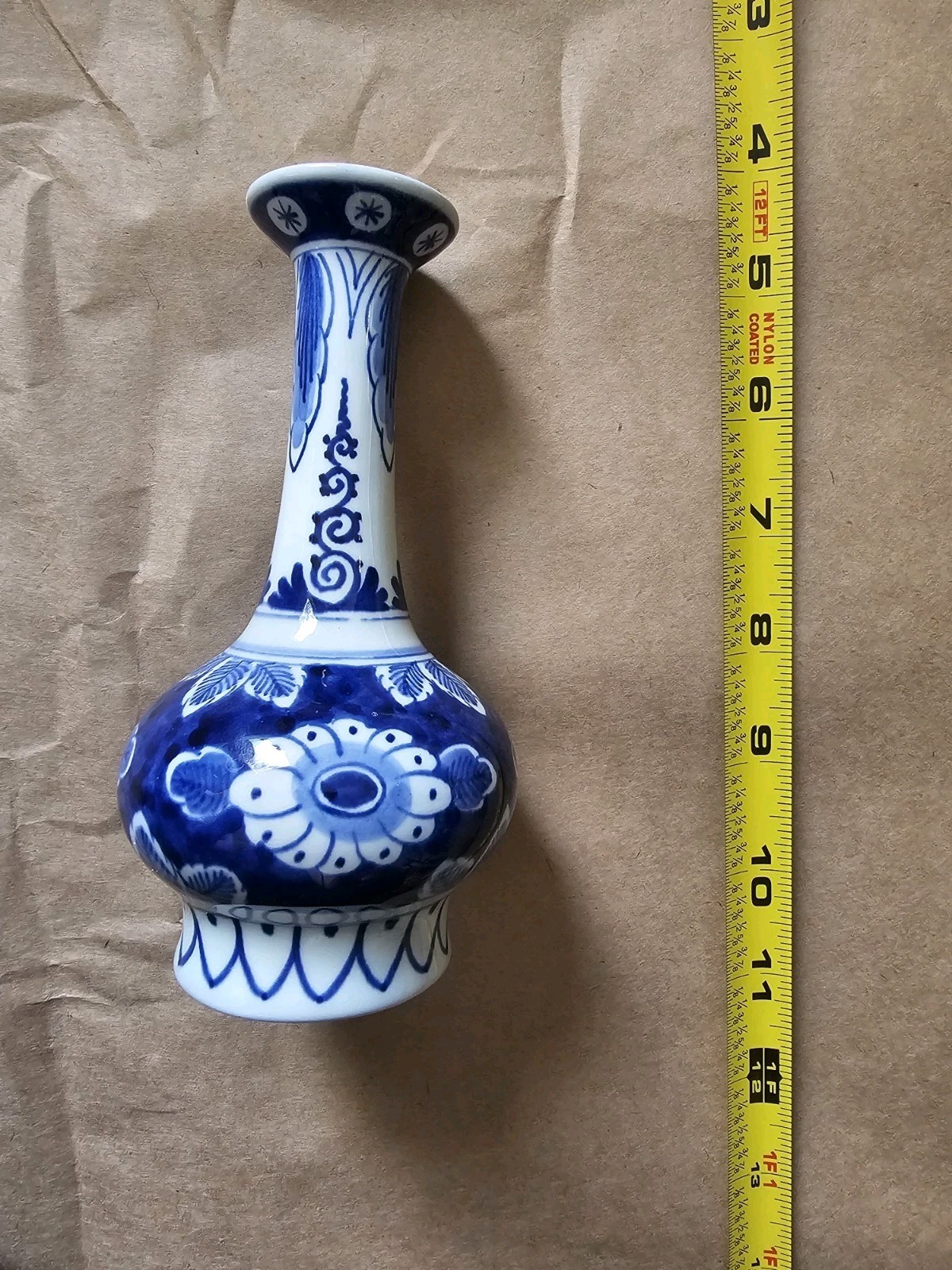 Vintage 1978 Royal Delft Blue & White Garlic Mouth Vase Hand Painted De Porceley