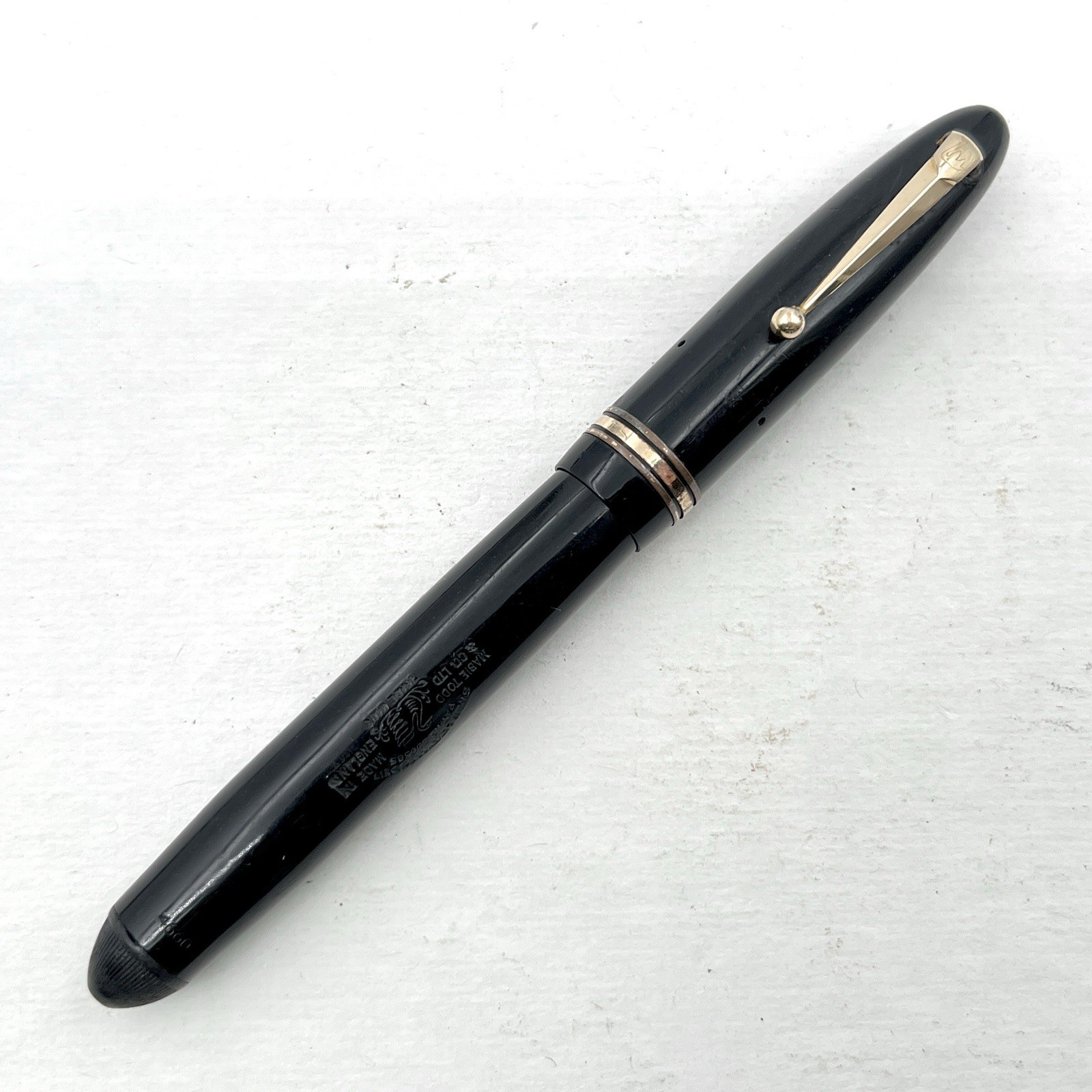 Mabie Todd England Swan Leverless Fountain Pen Black Celluloid (No Nib) AS-IS