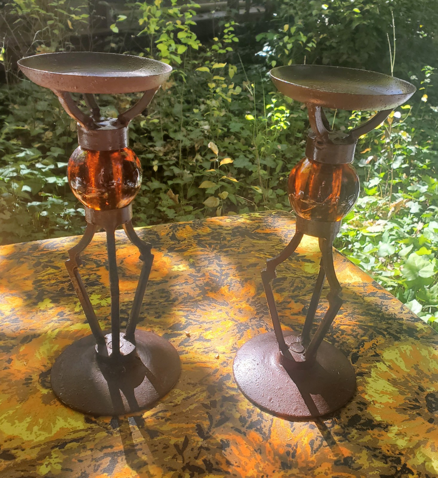 Set Of Vintage Brutalist Metal Candle Holders